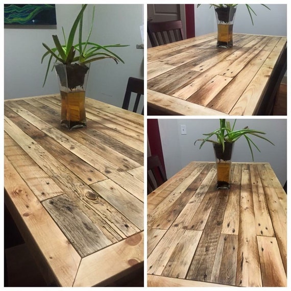 Reclaimed pallet wood dining room table Clear Stain