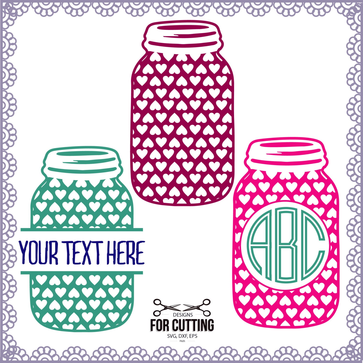 Download Mason Jars Monogram Frames cut Files SVG DXF EPS. Cutting or