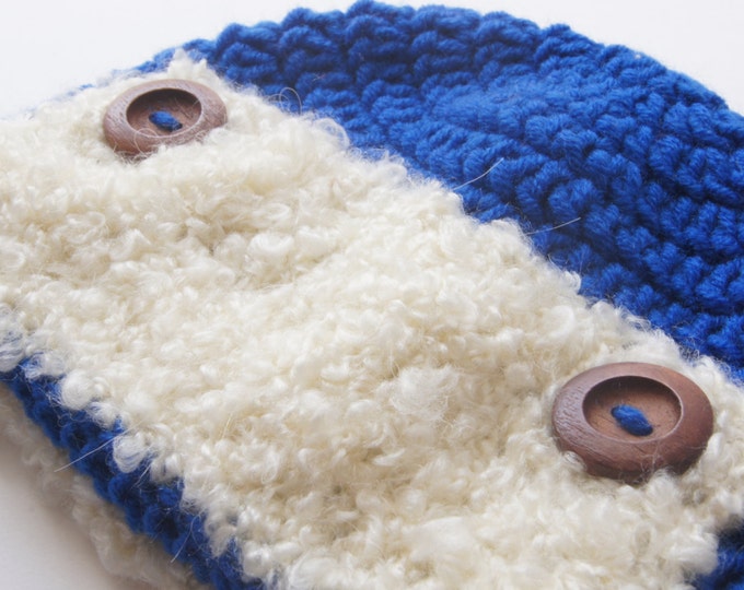 Baby Girl Boy Hat, Crochet Baby Beanie in Blue, Aviator Hat, Infant Hat, Toddler Hat, 3-6 Month, Ready to Ship