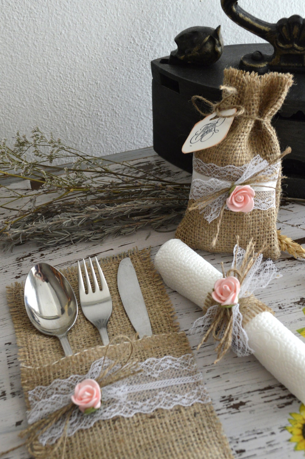 Set of 4 Rustic Wedding Decor. Burlap Silverware by MagicalStart