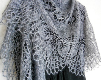 Smoke Mohair Shawl. Hand Knit Lace Shawl. Knit triangular shawl. Made To Order. Knitted Shawl