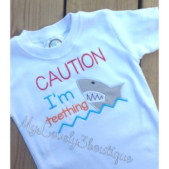 Teething shirt Shark teething shirt Warning teething shirt