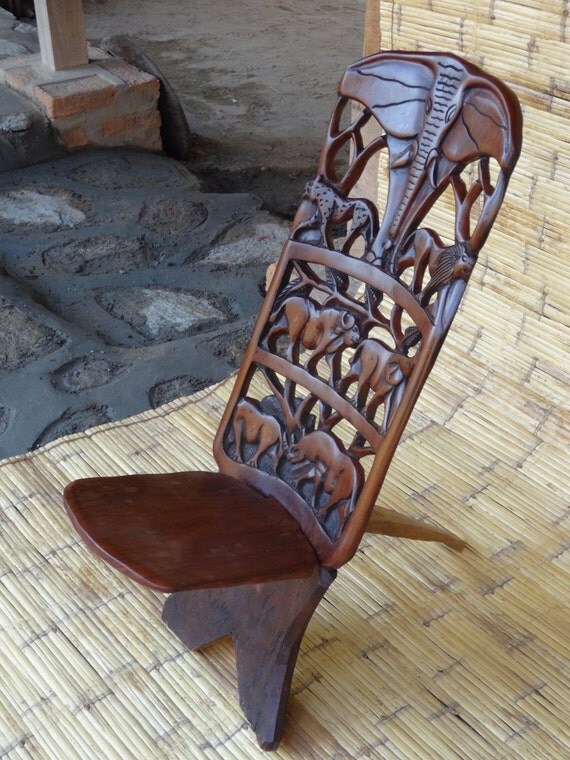 African wood chair.Traditional big five by OneLoveHandmadeArt
