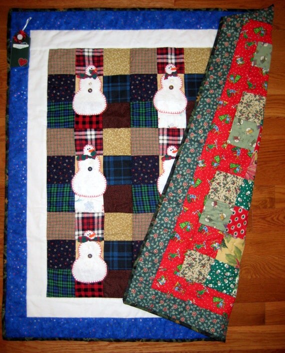 Snowmen Quilt Christmas Quilt Hand Appliqued Snowman Quilt