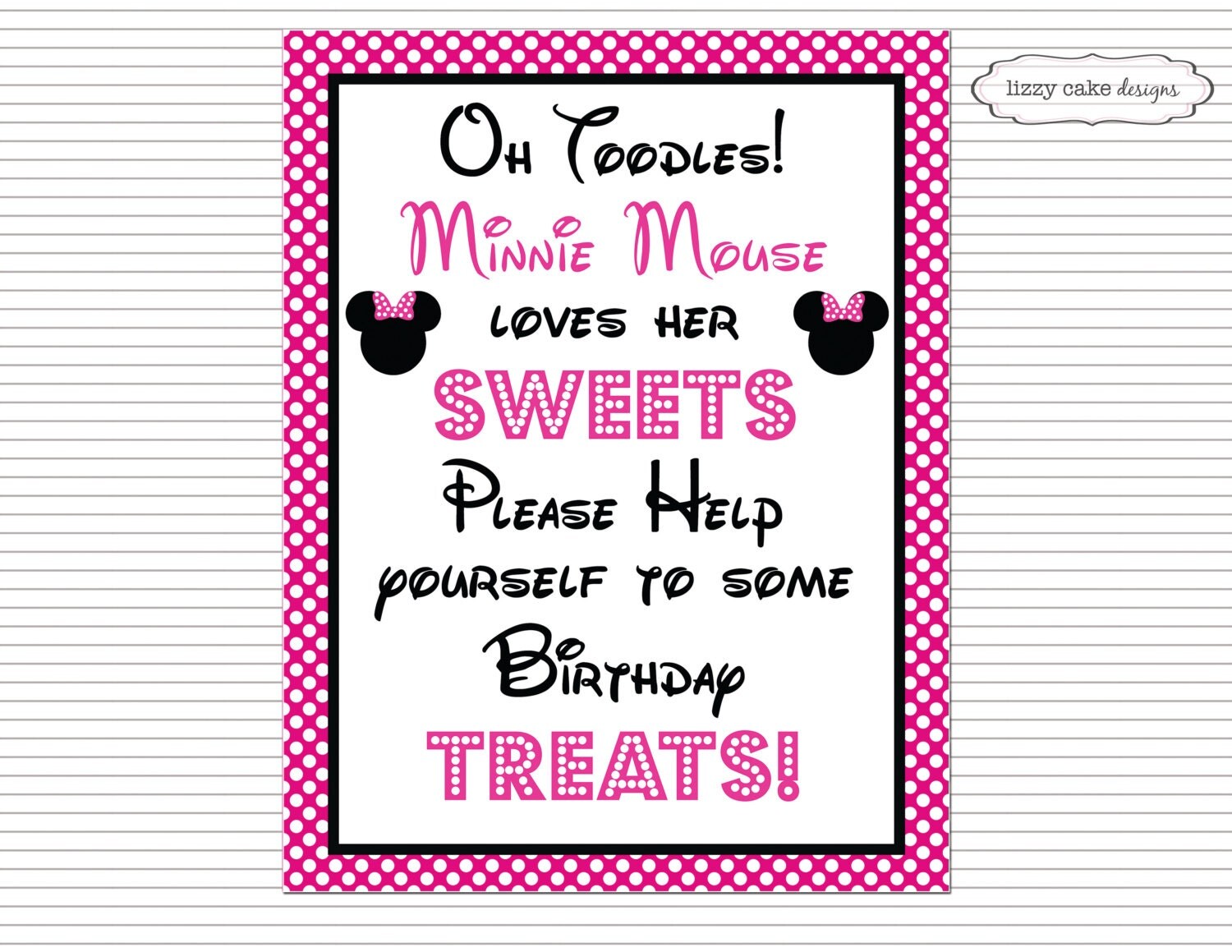 Hot Pink Minnie Mouse Candy Table Dessert Table Buffet Sign