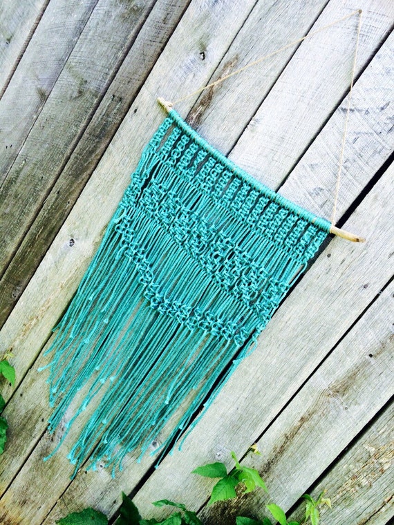 Vibrant Teal Macrame Wall Hanging by WestwardNotions on Etsy