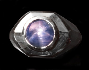 Estate Natural Blue Star Sapphire Ring 7.40ct 4kt White Gold