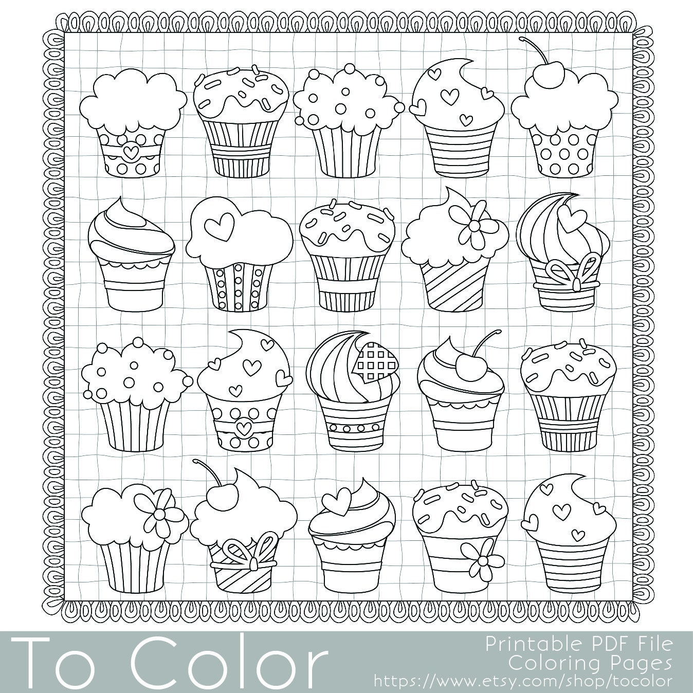 Cupcakes Coloring Page for Adults PDF / JPG Instant