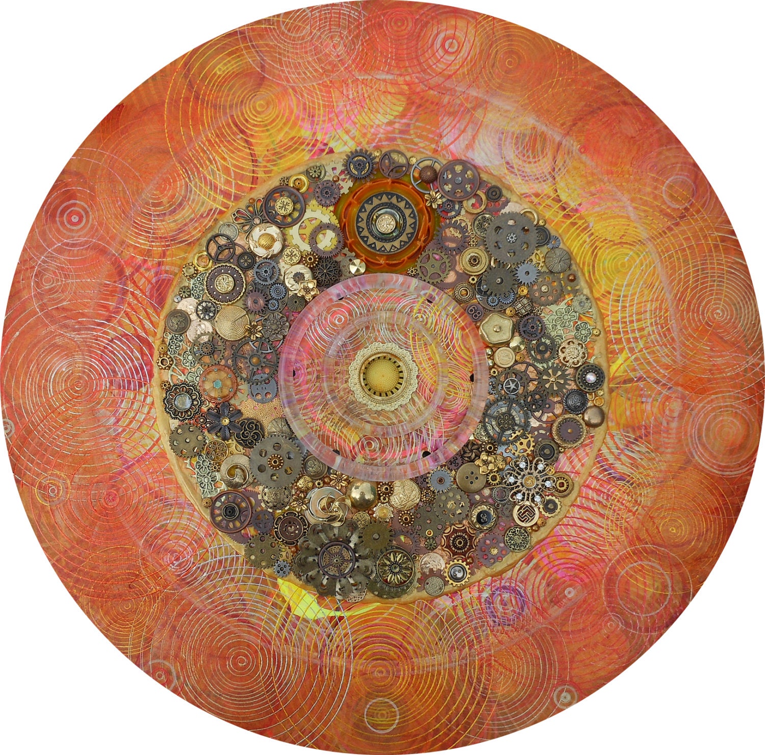 Painting abstract round circle mixed media striking