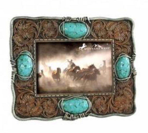 Turquoise stones Brown Resin Photo Frame by KrystylsTrendyFinds
