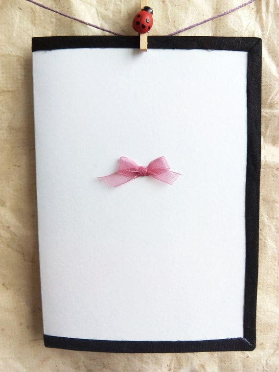 Vintage Cute Handmade Card with Black Bias Binding and a Pink Bow
