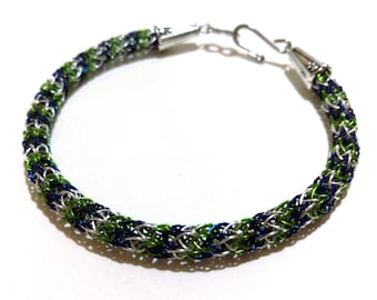 Seahawks Blue, Green, and Silver Viking Knit Bracelet