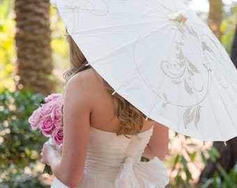 Paper Wedding Parasol with Gold Vines Design
