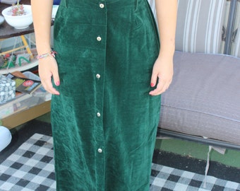 Vintage 70s Floor Length Green Velvet Skirt
