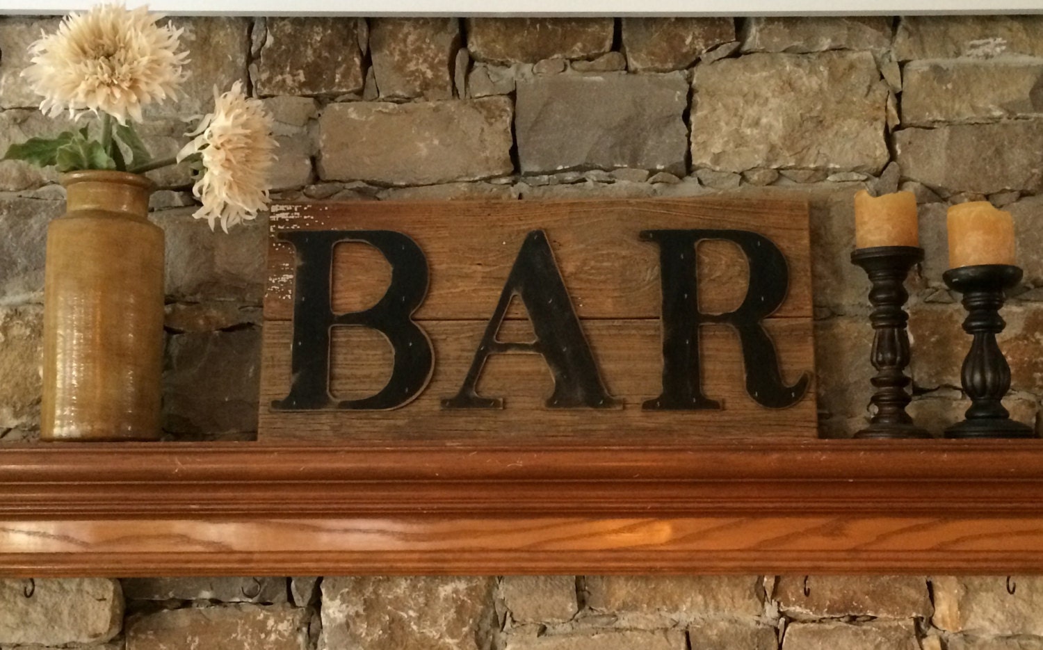Rustic BAR Sign on Reclaimed Barn Wood