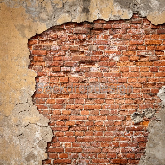 Red Brick Wall Backdrop rustic broken brick wall Printed