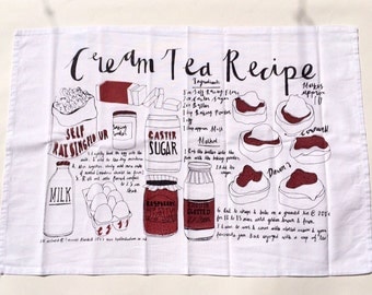 Cream Tea Recipe Screenprinted Tea Towel