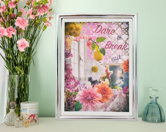 Mixed media, art print, vintage art print, flowers, Marie Antoinette, decor