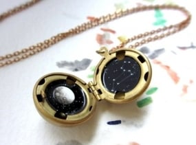 Leo Locket - Personalized Gift - Hand-painted Miniature Astrological Sign in the Stars with Moon