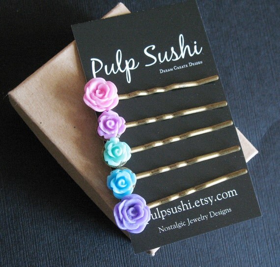 Pastel Flower Hair Pins. Hair Accessories. Bobby by pulpsushi