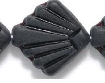 NEW Black Matte Fan Czech Glass Beads 17 mm 6pcs