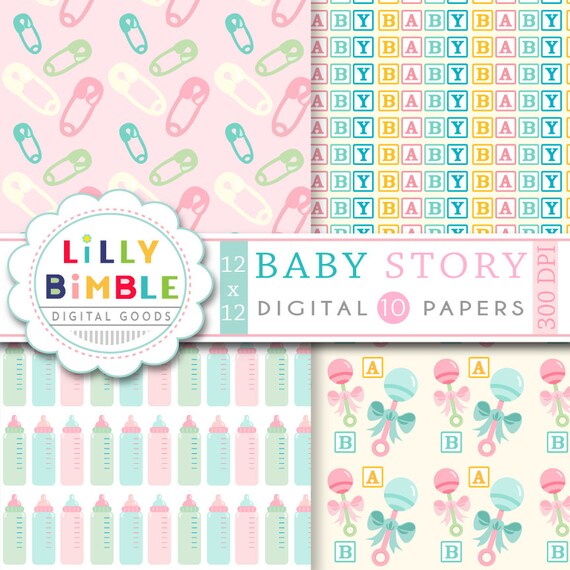60% off Baby Digital scrapbook paper for cards, invites, INSTANT DOWNLOAD Baby Story digital papers Il_570xn