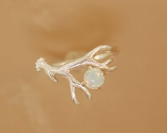 Opal Antler Ring 2,sterling silver antler ring,alternative engagement ring, twig ring,welo Opal ring,Ethiopian opal twig ring,antler ring