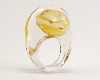 Clear Resin Ring with Unique Amber, Amber Ring, Fashion Ring, Resin Jewellery