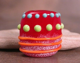 Lampwork Glass Focal Bead Bright Happy Red Orange Lime Blue Divine Spark Designs SRA LeTeam