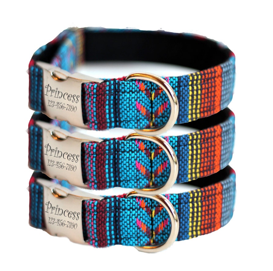 Personalized Southwestern Dog Collar Woven Engraved Dog