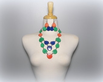 Festive Orange, Blue, and Green Tagua Nut Eco Friendly Bib Statement Necklace and Matching Earrings with Free USA Shipping #taguanut #eco