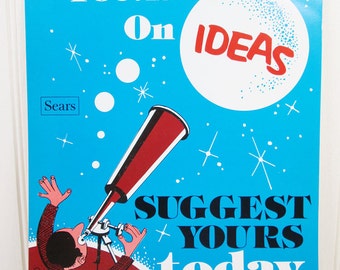 Vintage Work Motivational Poster Sears Workplace Focus On Ideas Astronomy