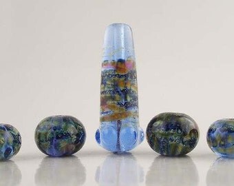 Lampwork Glass Focal Bead Set in blue