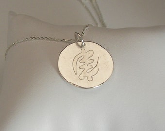Silver etched Adinkra necklace #1