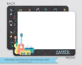 Colorful Musical Instrument Chalkboard Thank you notes DIY - Instant Download & Editable File - Personalize at home with Adobe Reader