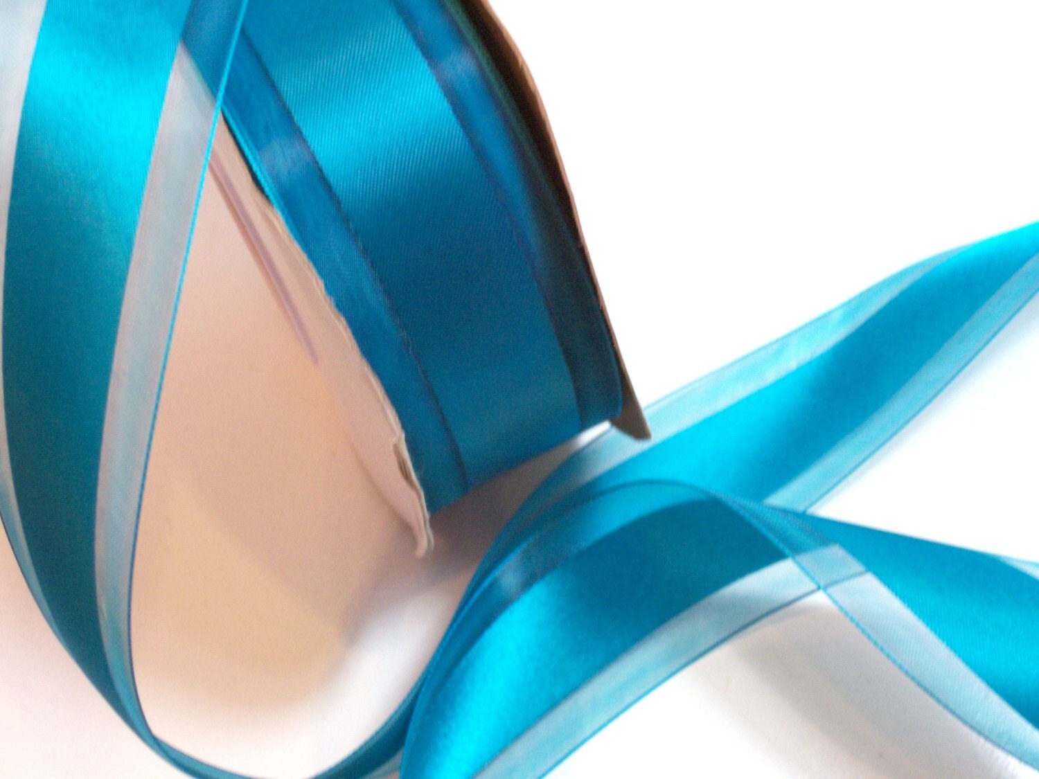 Teal Ribbon Teal Satin Stripe Organza Ribbon 1 1/2 inches