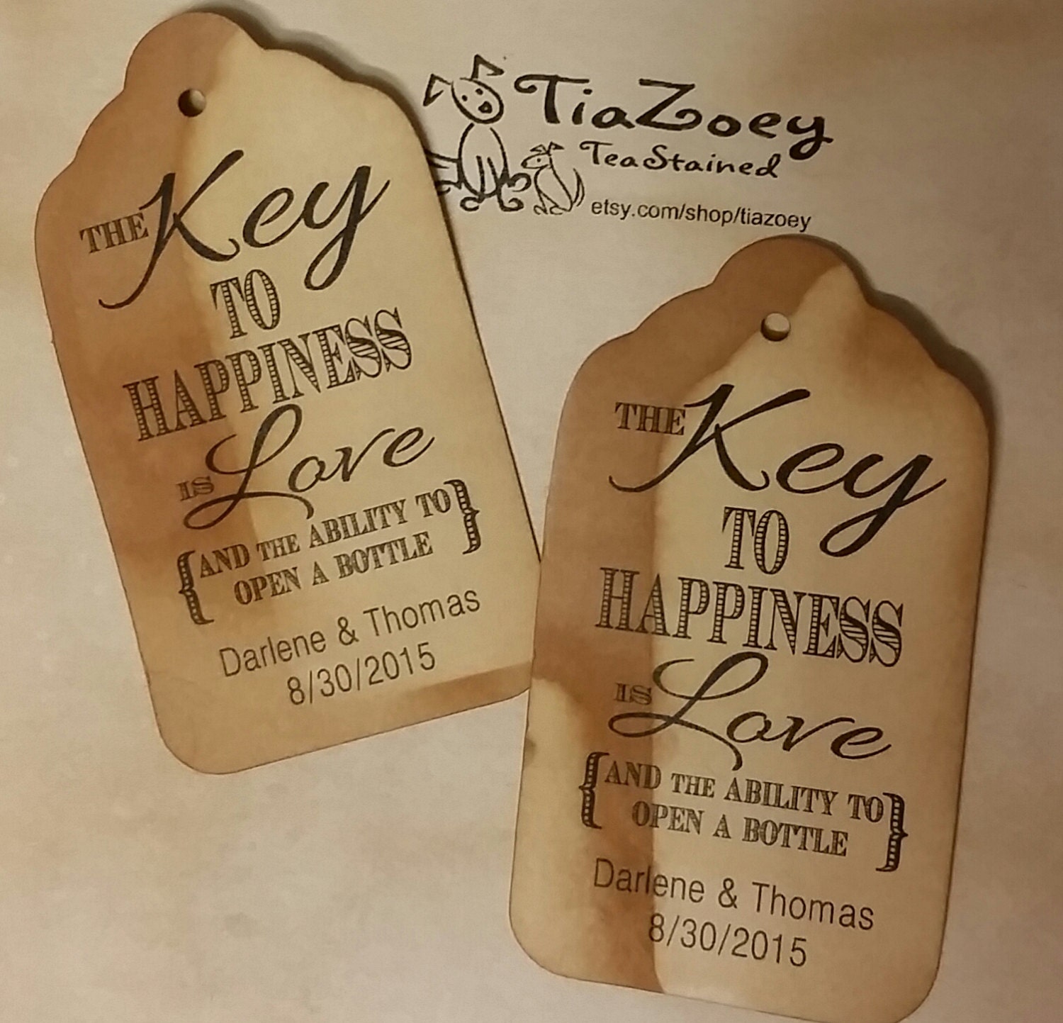 Key to Happiness is Love Bottle opener favor tag LARGE Tags