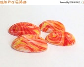 15% OFF 4 Cherry Brand Vintage 23x19mm Orange, Yellow & White Swirl Ribbed Melon Oval Glass Cabochons, Flat Back