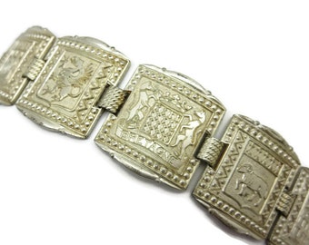 French Souvenir Bracelet - Bretagne, Brittany, Silver Tone, Costume Jewelry
