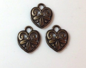 10 Scroll Flower Filigree Heart Charms Antique Bronze - BC5#GL*