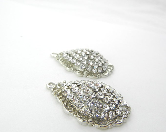 Pair of Teardrop Shaped Domed Rhinestone Charms