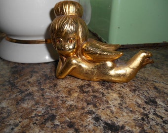 Naked Little Girl Angel Figurine Gold Leafed