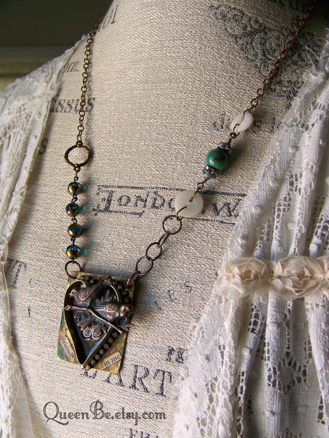 Artisan Bezel Necklace Handmade Soldered Bezel Vintage by QueenBe