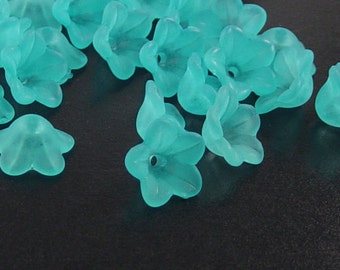 CLEARANCE Acrylic Bead 60 Bell Daisy Flower 5-Petal Aqua Blue Frosted 13mm x 7mm (1015luc13-28)os