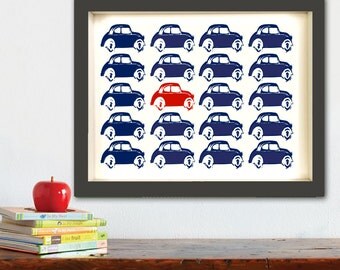 Aparcamiento de la guardería - impresiones artísticas de niños, decoración de la pared, coches, color azul, decoración de cuarto niño, arte de transporte, parking, coches, niños, niños