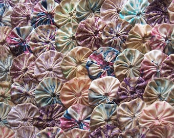 Primitive Fabric Flower 1 1/2 Inch YoYo 60 TEA DYE Rustic Barrette Hair Clip Trim Applique