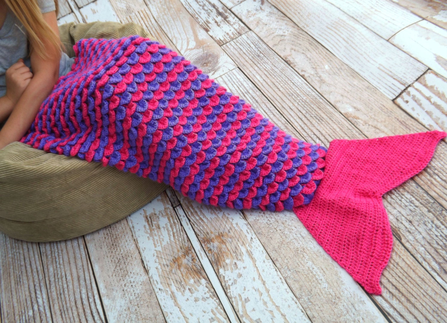 Mermaid Tail Blanket Pink and Purple Lap by JensTangledThreads