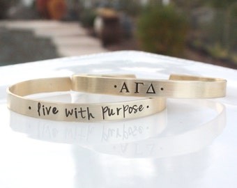 Alpha Gamma Delta Bracelet - Sorority Bracelet - Sorority Jewelry - Sorority Cuff Bracelet - Big Little Gift - Sorority Graduation Gift