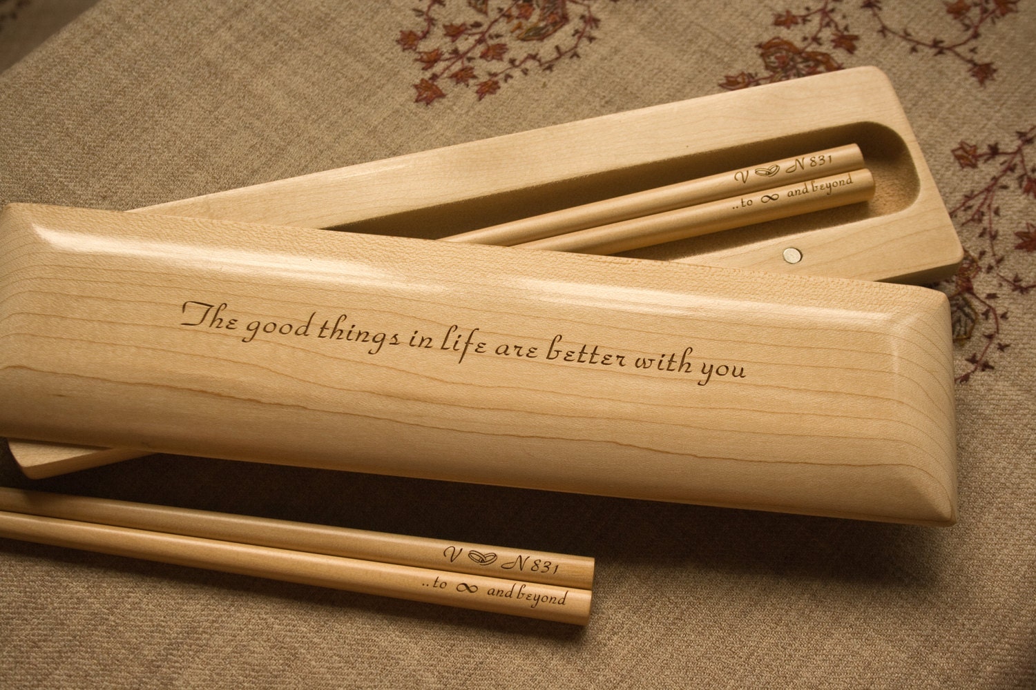 Chopstick Box 2 Pairs Chopsticks Beautiful Maple