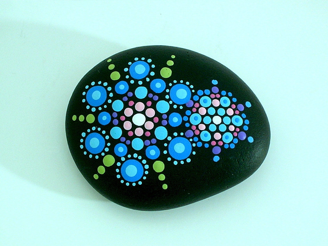 Pebble art-painted rocks-bohemian art-neon glow-unique ooak 3D